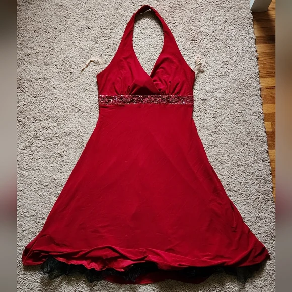 y2k whimsigoth fairy red halter beaded dress fairy flirty formal prom sexy large - Picture 2 of 8